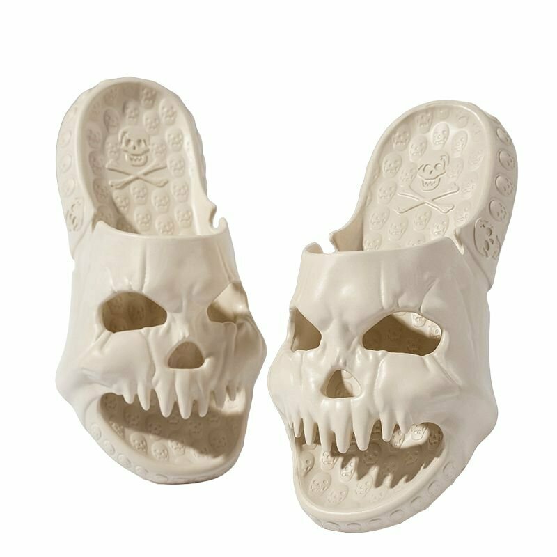 Y2K Skull Design Slippers - Retro 90s Grunge, Gothic, and Pastel Goth Summer Fashion