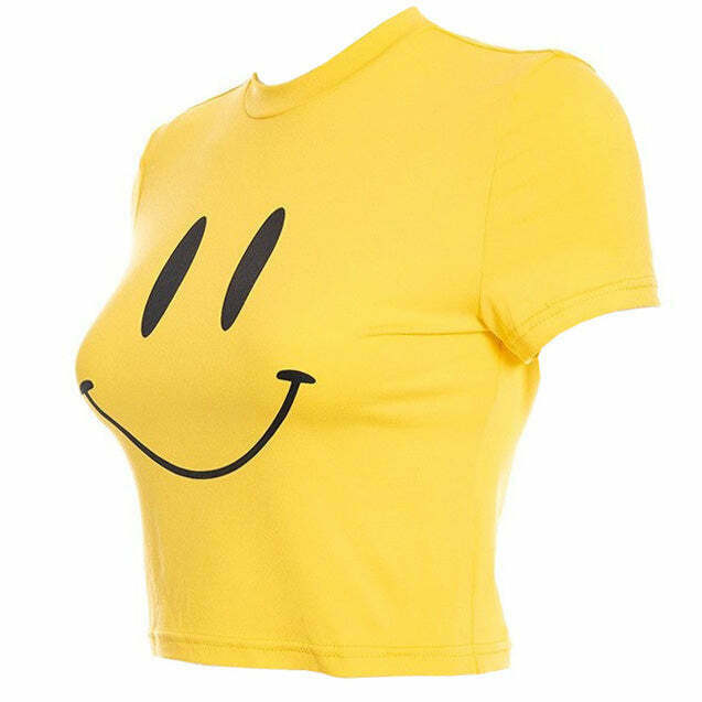 Y2K Smiley Face Crop Top - Retro 90s Grunge Summer Outfit, Baby Tees, Y2K