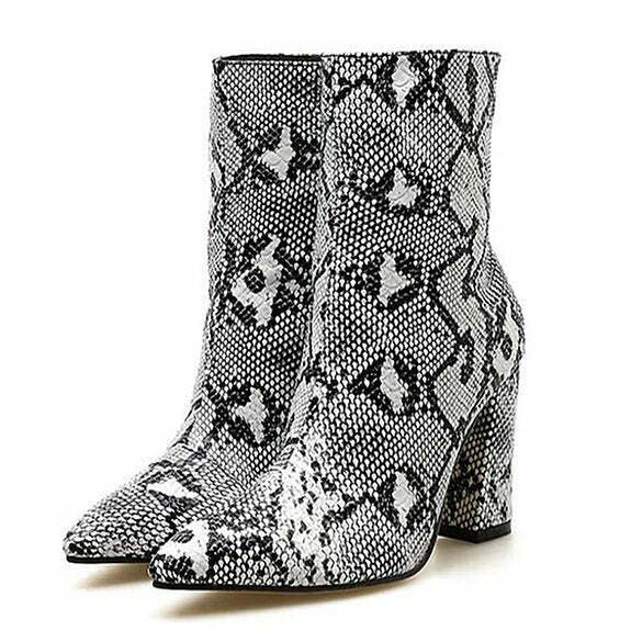 Y2K Snakeskin Ankle Boots - Retro 90s Grunge, Gothic, and Summer Party Outfits