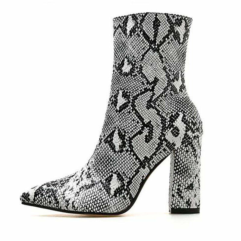 Y2K Snakeskin Ankle Boots - Retro 90s Grunge, Gothic, and Summer Party Outfits