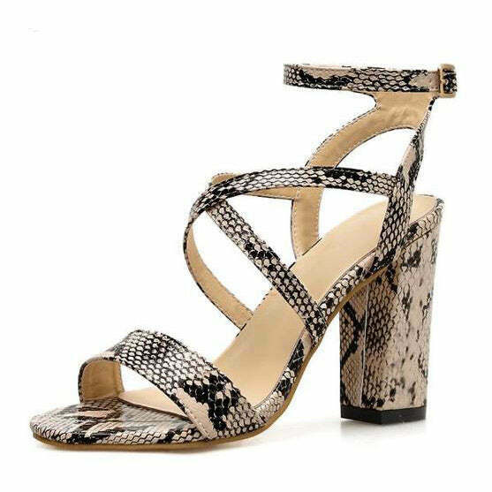 Y2K Snakeskin Heeled Sandals - Retro 90s Grunge, Summer Party & Club Outfits