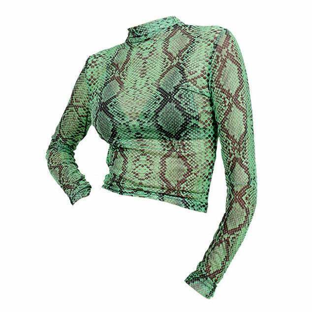 Y2K Snakeskin Mesh Top - Retro 90s Grunge, Summer Party, Club & Popstar Outfits