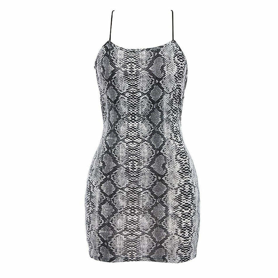 Y2K Snakeskin Mini Dress - Retro 90s Grunge Outfit, Summer Party & Club Fashion