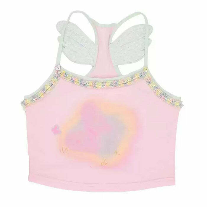 Y2K Soft Girl Aesthetic Angel Wings Top - 90s Grunge, Retro, Pastel Goth, Summer Y