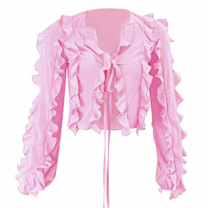 Y2K Soft Girl Ruffle Cardigan - 90s Grunge, Retro Summer, Pastel Goth, Y2