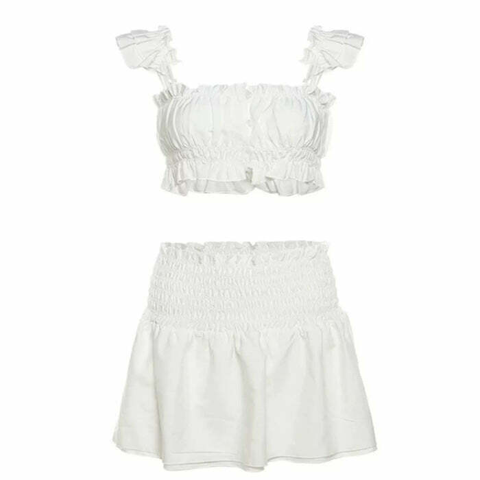 Y2K Soft Girl Top & Ruffle Skirt Co-Ord - 90s Grunge, Retro, Pastel