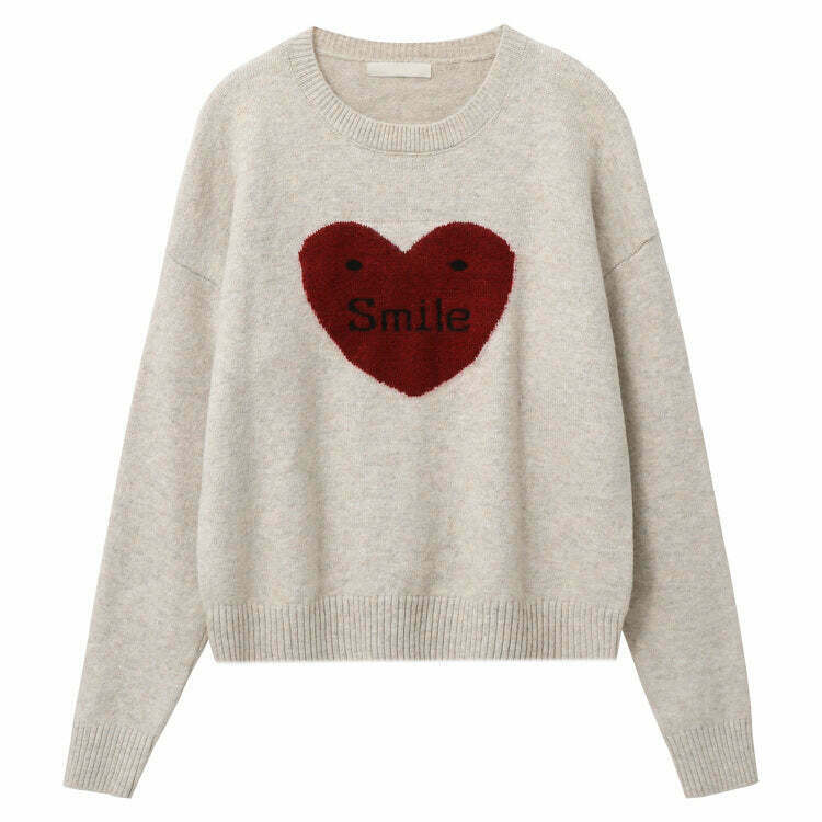 Y2K Soft Girl Warm Heart Sweater - Retro 90s Grunge, Pastel Goth, Summer Y2K