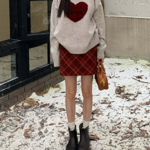 Y2K Soft Girl Warm Heart Sweater - Retro 90s Grunge, Pastel Goth, Summer Y2K