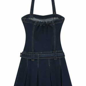 Y2K Spaghetti Strap Denim Dress - 90s Grunge, Retro Summer Outfit, Y2K Party & Club