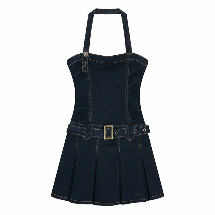 Y2K Spaghetti Strap Denim Dress - 90s Grunge, Retro Summer Outfit, Y2K Party & Club