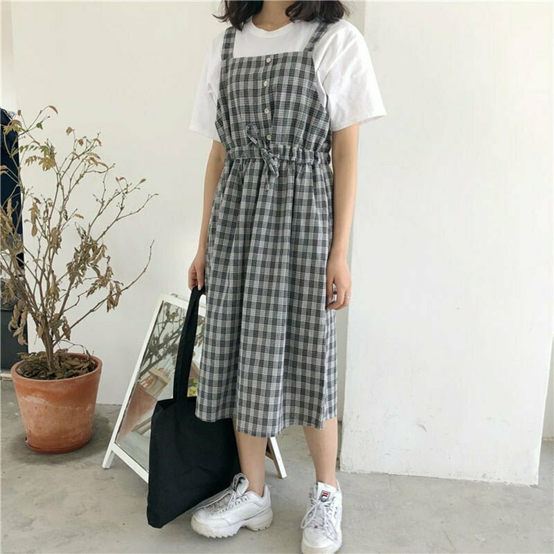 Y2K Spaghetti Strap Plaid Dress - 90s Grunge Summer Outfit, Retro Y2K Fashion