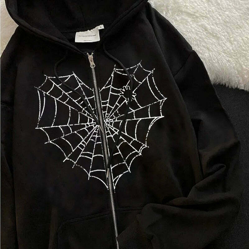 Y2K Spider Web Hoodie - 90s Grunge, Retro Style, Gothic Y2K, Summer & Party Out