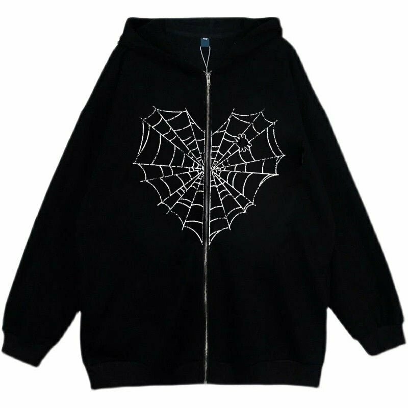 Y2K Spider Web Hoodie - 90s Grunge, Retro Style, Gothic Y2K, Summer & Party Out