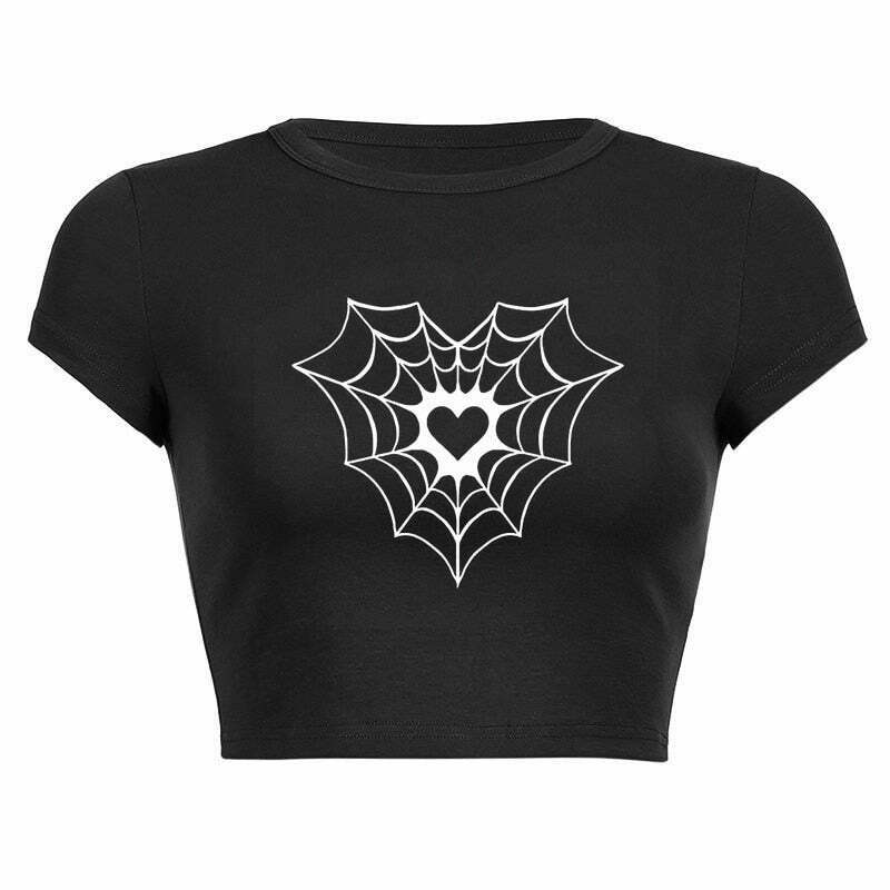 Y2K Spider Web Print Crop Top - 90s Grunge, Retro, Pastel Goth, Summer & Party Out