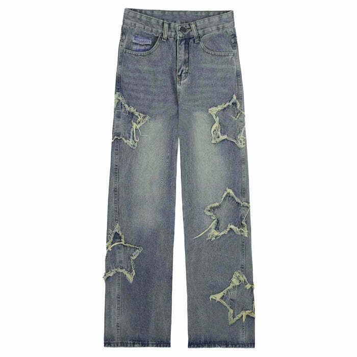 Y2K Star Baggy Jeans - Retro 90s Grunge, Y2K Summer Outfits, Hip Hop Fashion