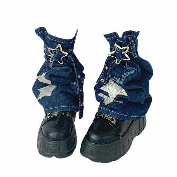 Y2K Star Denim Leg Warmers - Retro 90s Grunge, Y2K Summer Outfits, and Past