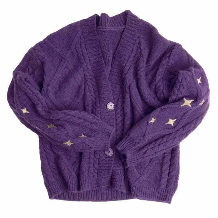 Y2K Star Embroidery Purple Cardigan - 90s Grunge, Retro Summer, Pastel Goth, Y2