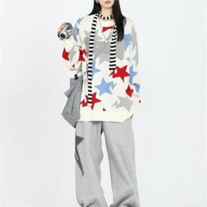 Y2K Star Jogger Sweatpants - Retro 90s Grunge, Summer Y2K Outfits, Pastel