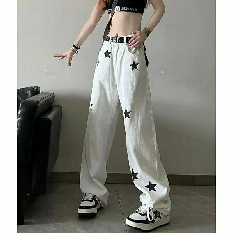 Y2K Star Print High Waist Jeans - 90s Grunge, Retro, Summer, and Party Outfits