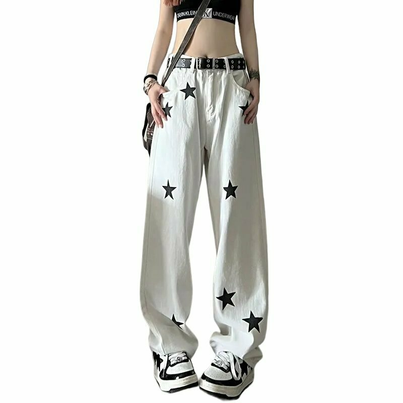 Y2K Star Print High Waist Jeans - 90s Grunge, Retro, Summer, and Party Outfits