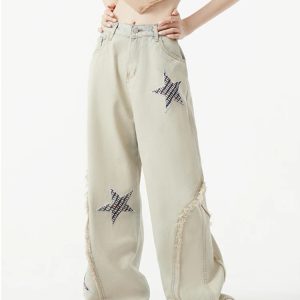 Y2K Star Print High Waist Wide Leg Jeans - Vintage American Streetwear