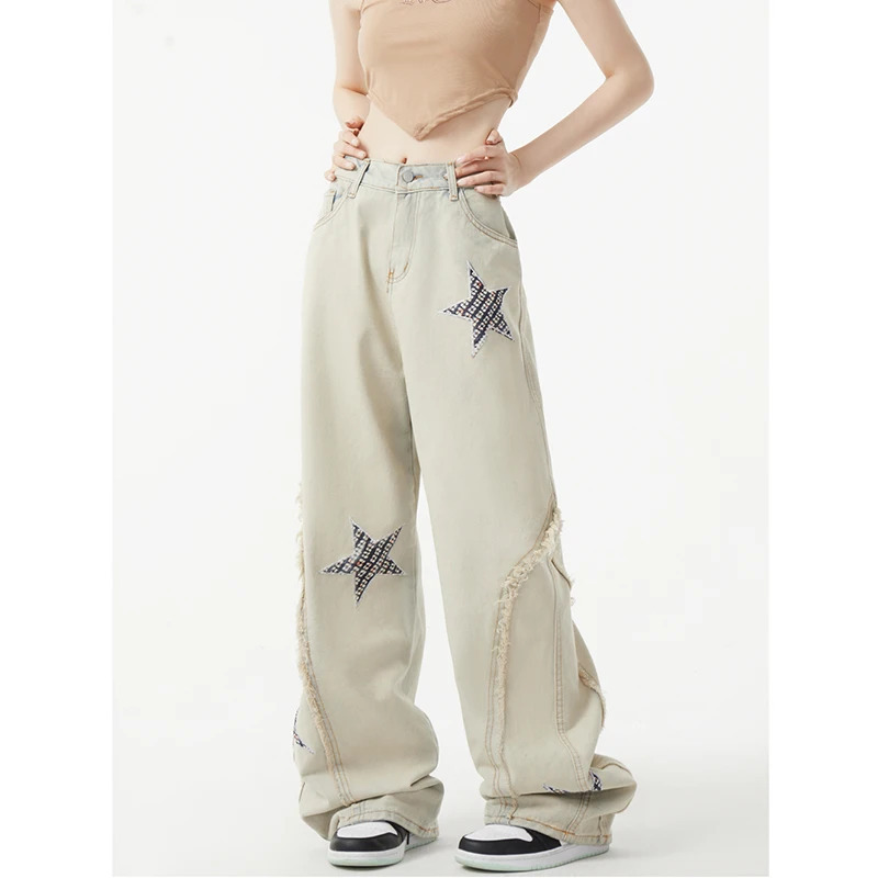 Y2K Star Print High Waist Wide Leg Jeans - Vintage American Streetwear