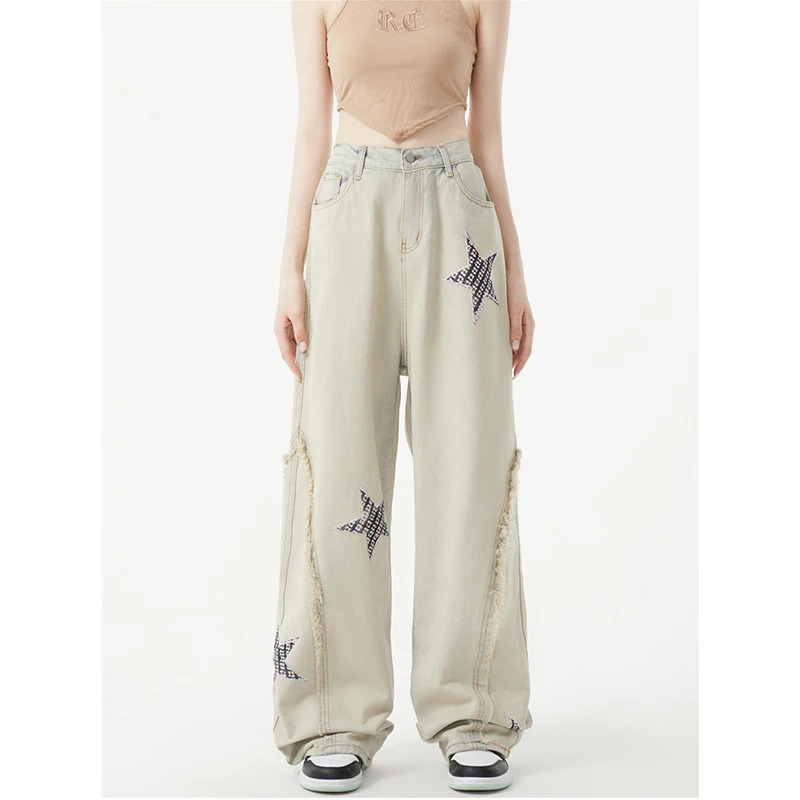 Y2K Star Print High Waist Wide Leg Jeans - Vintage American Streetwear