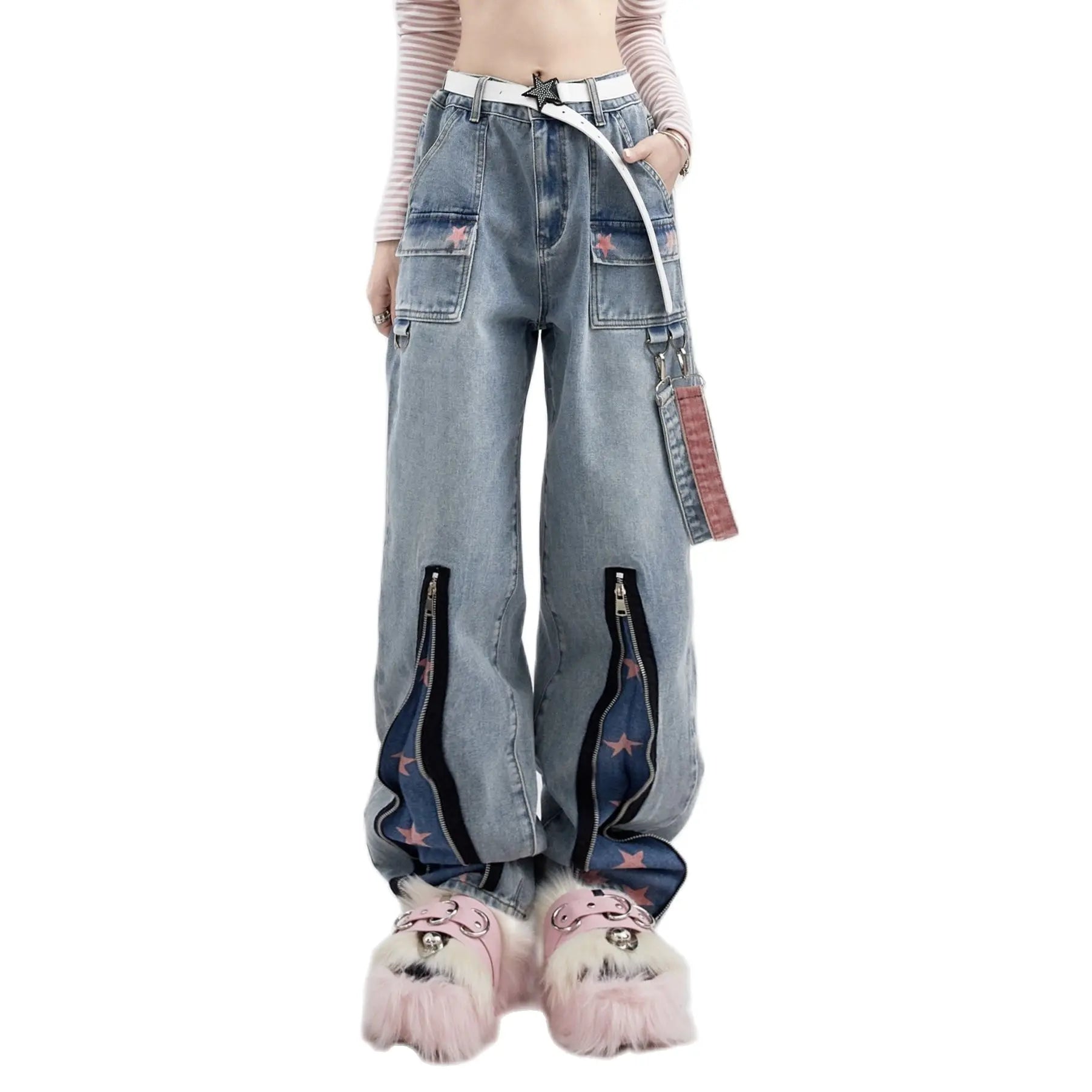 Y2K Star Print Work Jeans - 90s Grunge, Retro, and Summer Y2K Outfits for Women