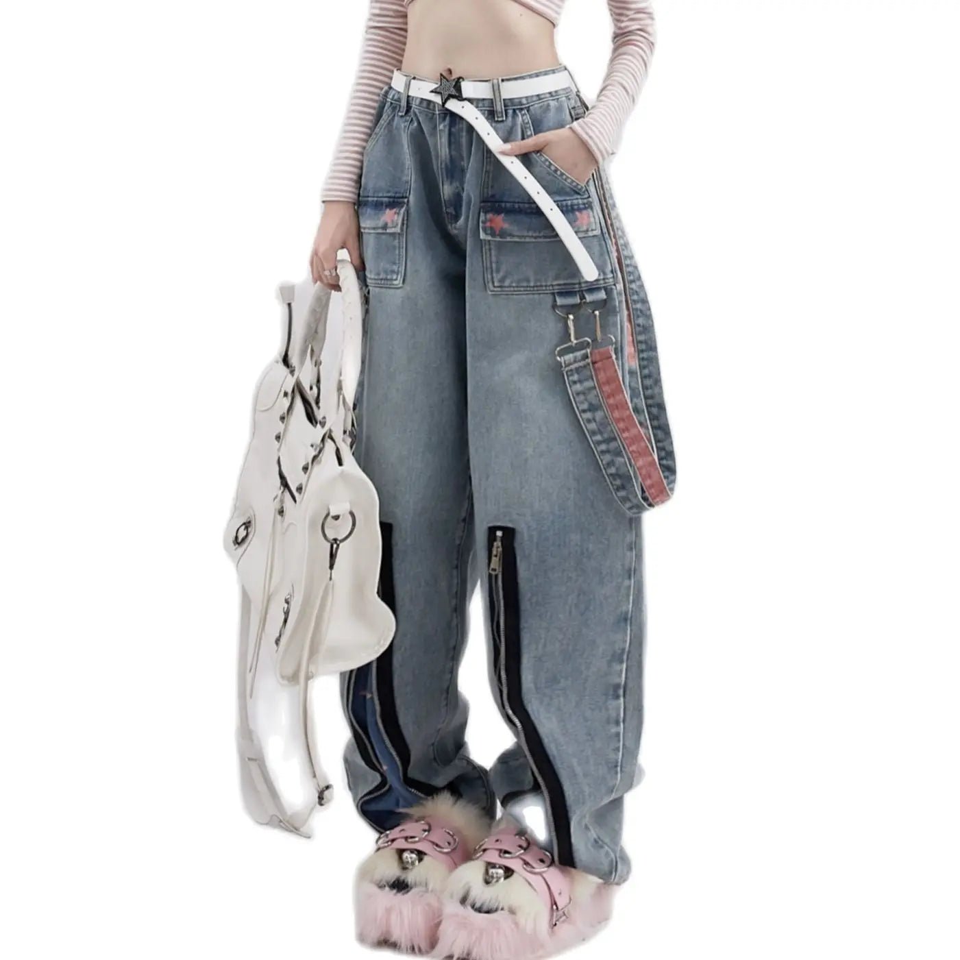 Y2K Star Print Work Jeans - 90s Grunge, Retro, and Summer Y2K Outfits for Women