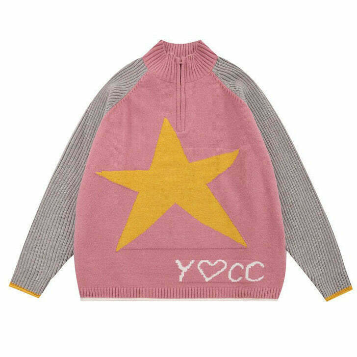 Y2K Star Print Zip Up Jumper - 90s Grunge, Retro, Summer, Party, and Club Out