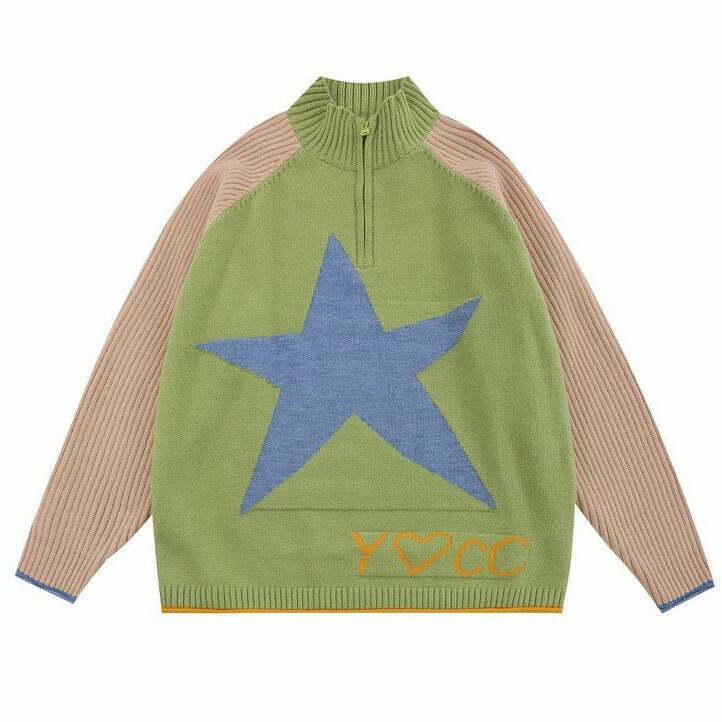 Y2K Star Print Zip Up Jumper - 90s Grunge, Retro, Summer, Party, and Club Out