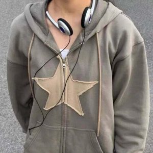 Y2K Star Simple Hoodie - Retro 90s Grunge, Summer Y2K Outfits, Pastel Goth,