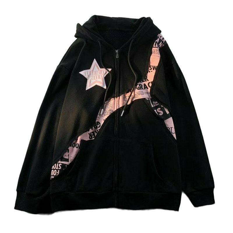 Y2K Star Zip Up Hoodie - Retro 90s Grunge, Summer Outfits, Popstar, and Pastel