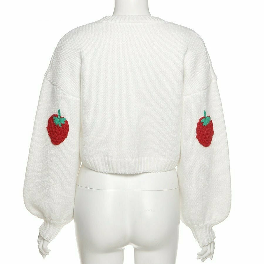 Y2K Strawberry Knit Sweater - Retro 90s Grunge, Summer Y2K Outfits, Pastel Goth