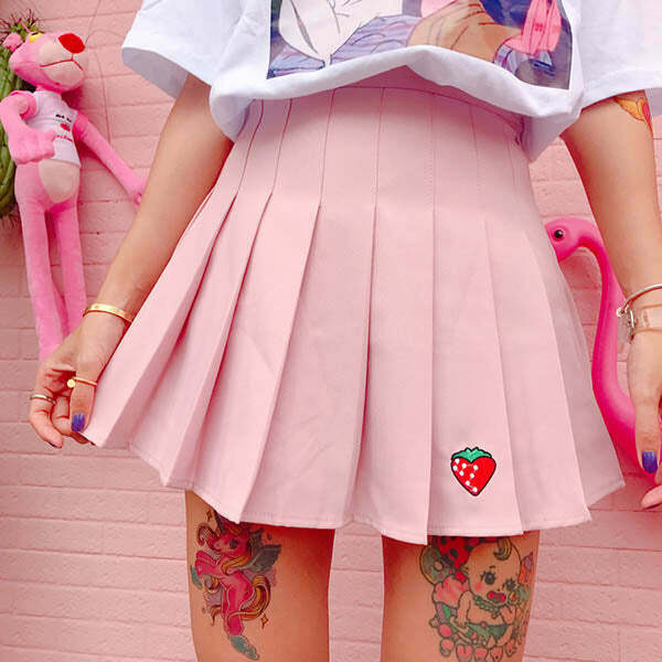 Y2K Strawberry Mini Skirt - 90s Grunge, Retro Summer, Pastel Goth, Y2K Party