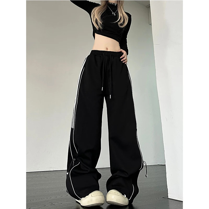 Y2K Streetwear Black Cargo Pants with High Waist and Wide Leg