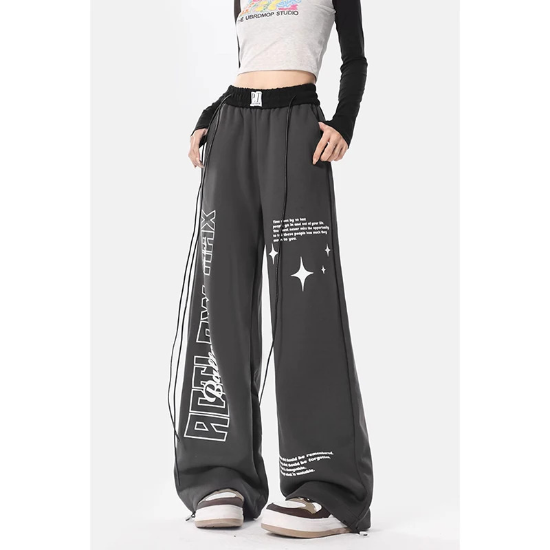 Y2K Streetwear Black Wide Leg Pants - Women's 2024 New Fashion Harajuku Boyfriend Trouser