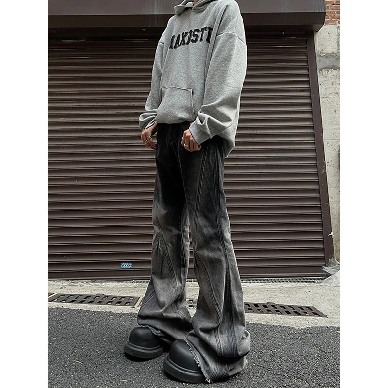 Y2K Streetwear Chic Black and Gray Camouflage High Waist Wide Leg Jeans