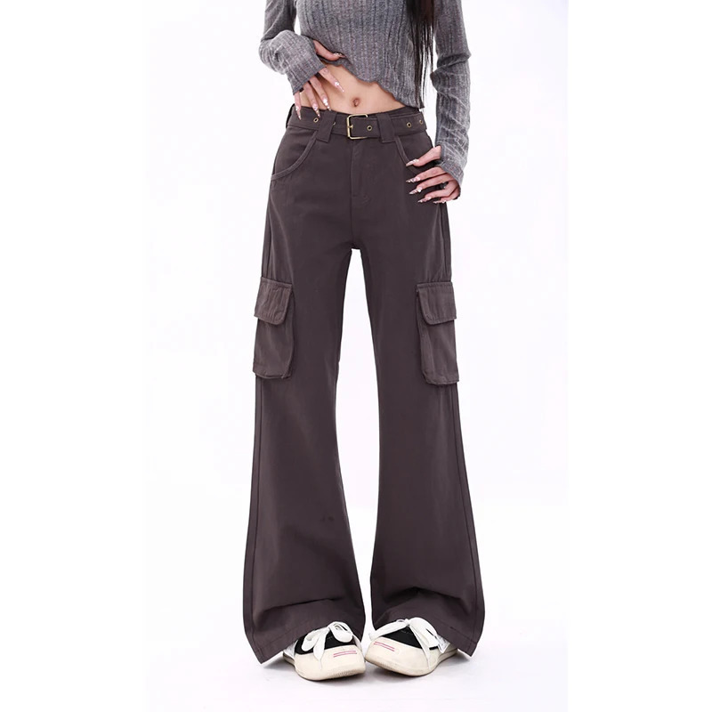 Y2K Streetwear Gray Cargo Pants - High Waist Vintage Straight Leg Jeans