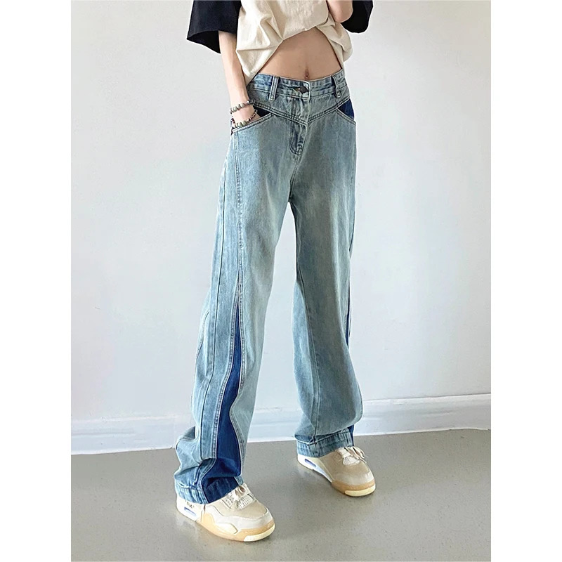 Y2K Streetwear High Waist Wide Leg Jeans for Women - American Style with Contrasting Colors - Trendy Baggy Den