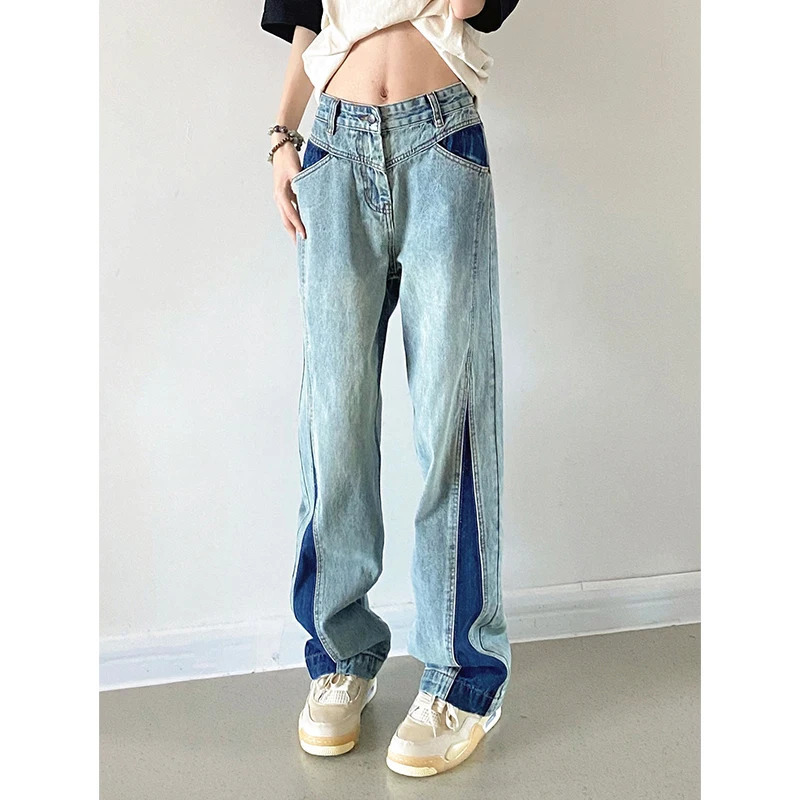 Y2K Streetwear High Waist Wide Leg Jeans for Women - American Style with Contrasting Colors - Trendy Baggy Den