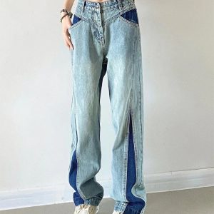 Y2K Streetwear High Waist Wide Leg Jeans for Women - American Style with Contrasting Colors - Trendy Baggy Den