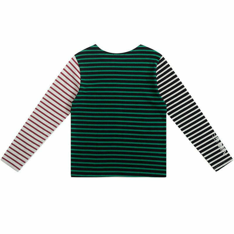 Y2K Striped Asymmetric Long Sleeve Top - 90s Grunge, Retro, Summer, Party, Club Out