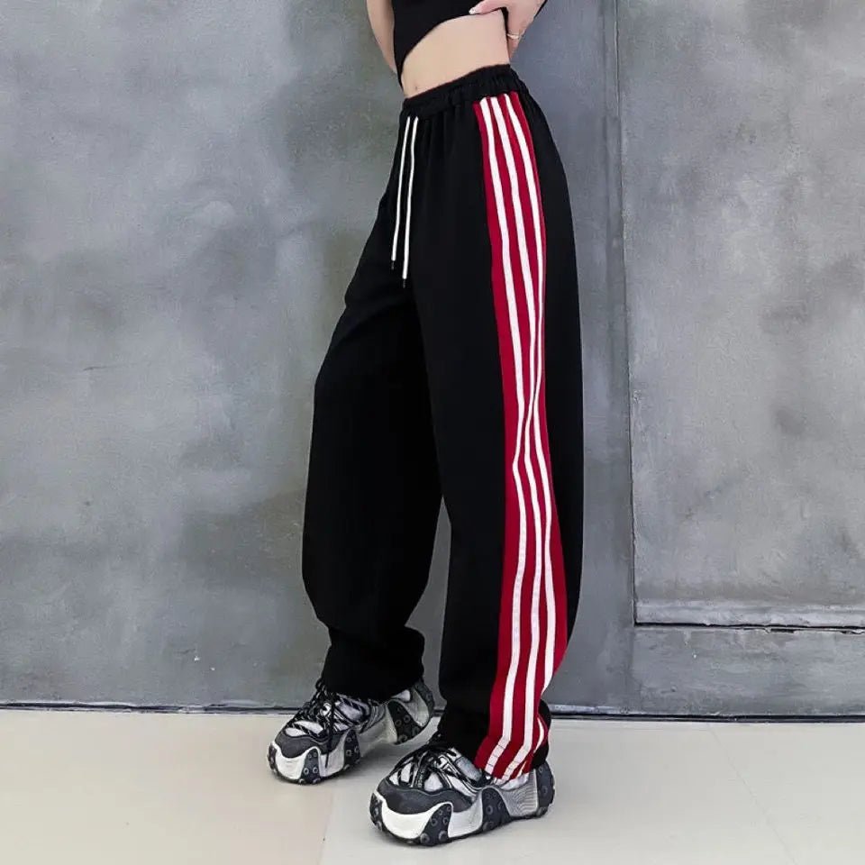 Y2K Striped Baggy Joggers - Retro 90s Grunge Summer Outfit, Y2K Club & Party