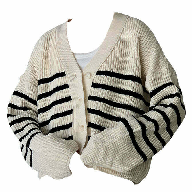 Y2K Striped Cardigan - Retro 90s Fashion, Grunge, Summer Outfits, Y2K Party