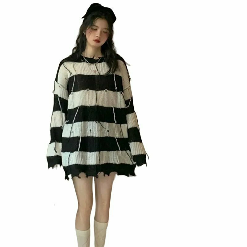 Y2K Striped Cutout Sweater - Retro 90s Grunge, Summer Y2K Outfits, Past