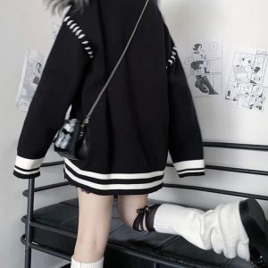 Y2K Striped Grunge Hoodie - Retro 90s Fashion, Y2K Summer Outfits, and Gothic Y