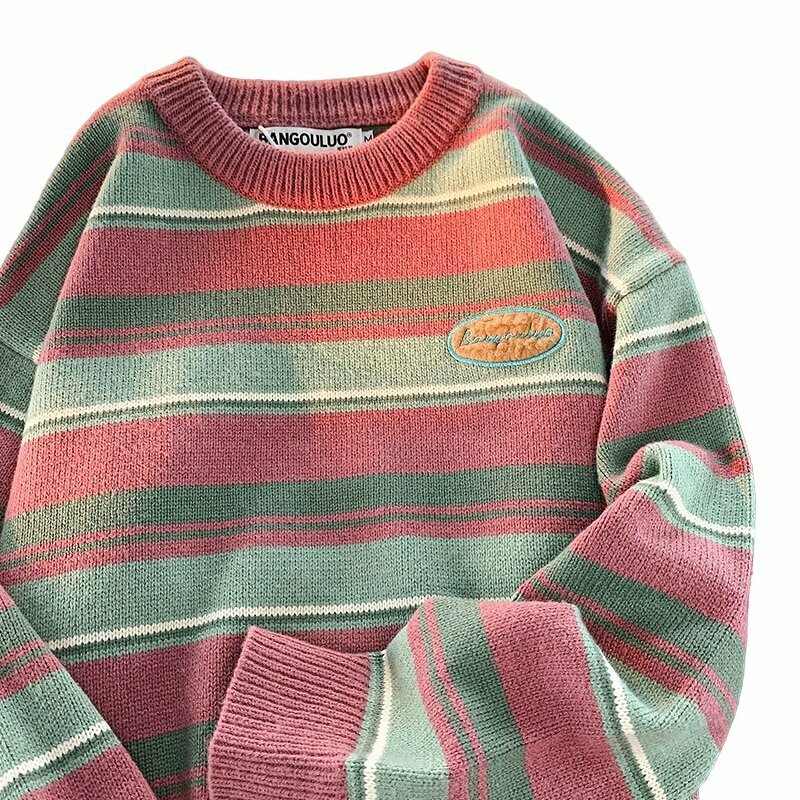 Y2K Striped Loose Pullover Sweater - Retro 90s Grunge, Summer Y2K Outfits,