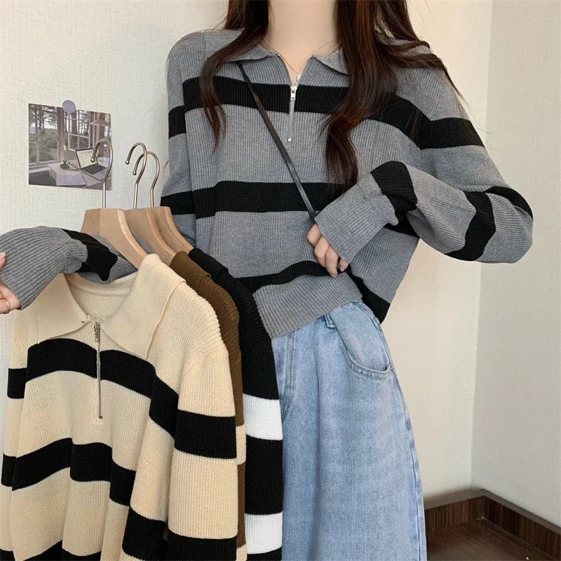 Y2K Striped Patchwork Knit Pullover - Retro 90s Grunge Summer Outfit, Y2K Fashion Top