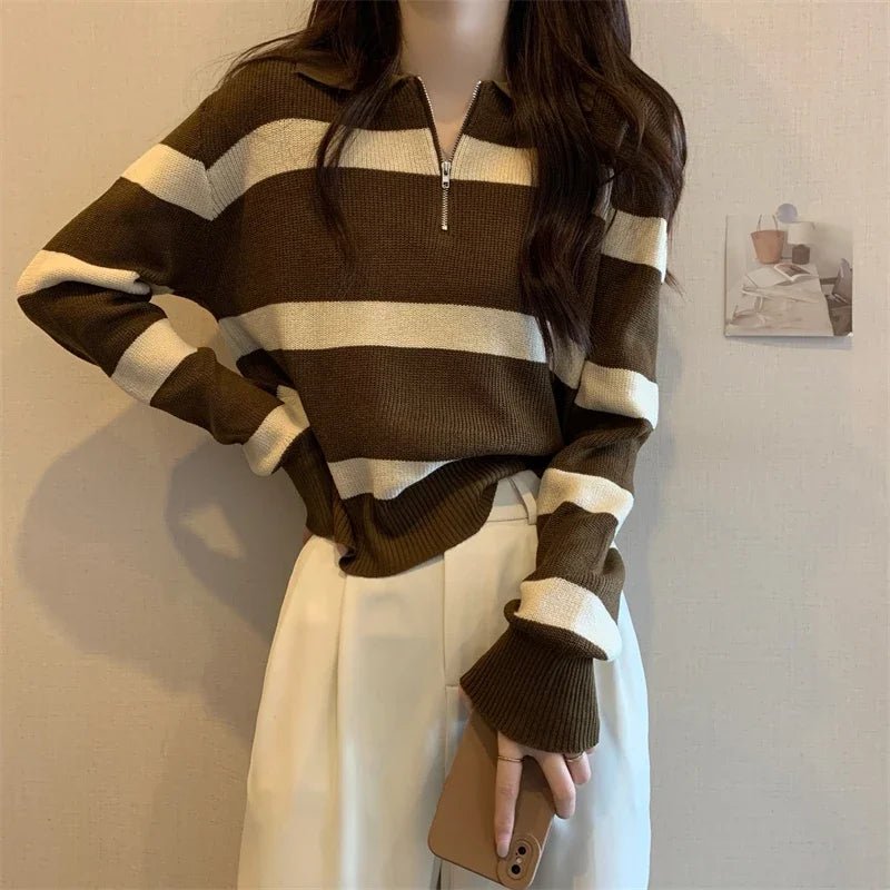 Y2K Striped Patchwork Knit Pullover - Retro 90s Grunge Summer Outfit, Y2K Fashion Top